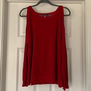 Vince Camuto Red Sparkle Cold Shoulder Top